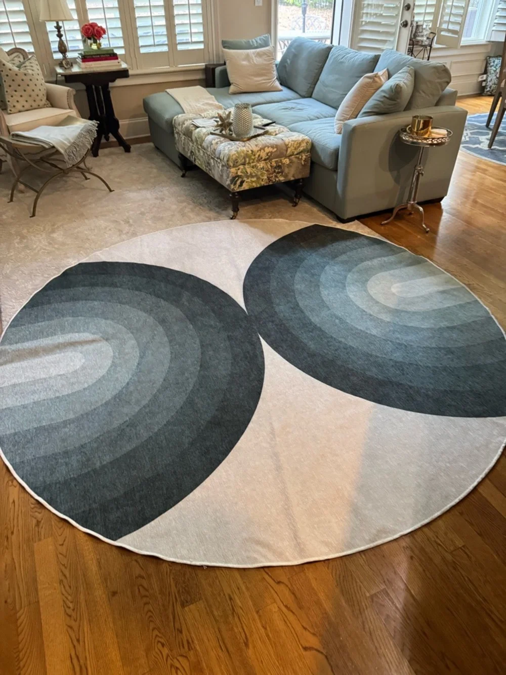 Ruggable Round Sage Green and Cream 8 ft round rug